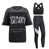 Yoga Set Mesh Cropped Shirts +Yoga Pants  +Bra 3Pcs Sets-PS