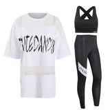 Yoga Set Mesh Cropped Shirts +Yoga Pants  +Bra 3Pcs Sets-PS