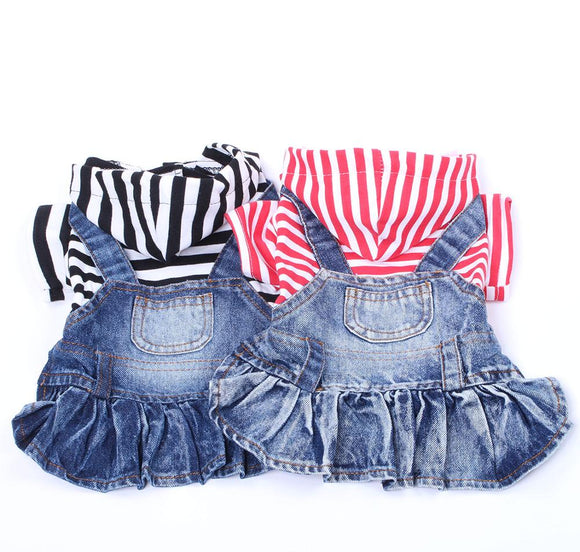 Striped Jean Dress w/Pocket- Pets