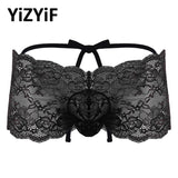 Men See Through Floral Lace Low Rise Bikini Briefs