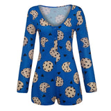 Long Sleeve Deep V Neck Bodycon Short Pajama Jumpsuit S-2XL