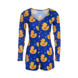 Long Sleeve Deep V Neck Bodycon Short Pajama Jumpsuit S-2XL