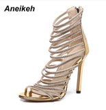 Thin Strapped Gladiator Stiletto Rhinestone Heels