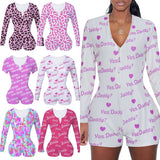 Long Sleeve Deep V Neck Bodycon Short Pajama Jumpsuit S-2XL