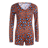 Long Sleeve Deep V Neck Bodycon Short Pajama Jumpsuit S-2XL