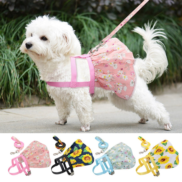 Floral Printed Pet Harness Vest Dress