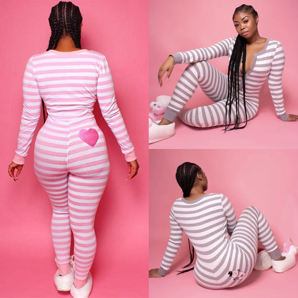 Long Sleeve Button Up Pajama Jumpsuit