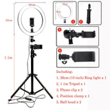 USB Interface Dimmable LED Selfie Ring Light With Tripod Phone Clip