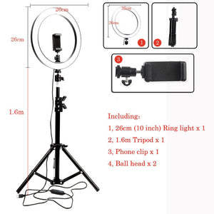 USB Interface Dimmable LED Selfie Ring Light With Tripod Phone Clip