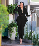 Long Sleeve Ruffles Blazers Pencil Pants 2pc Suit