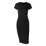 Solid O-Neck Short Sleeve Casual Pencil Dress - PS