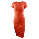 Solid O-Neck Short Sleeve Casual Pencil Dress - PS