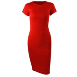 Solid O-Neck Short Sleeve Casual Pencil Dress - PS