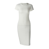 Solid O-Neck Short Sleeve Casual Pencil Dress - PS