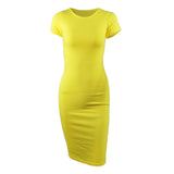 Solid O-Neck Short Sleeve Casual Pencil Dress - PS