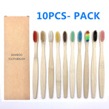 10PCS Colorful Natural Bamboo Toothbrush Set Soft Bristle