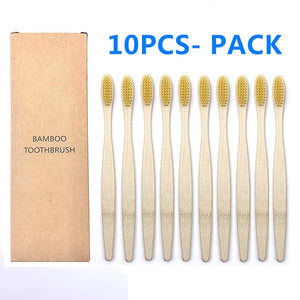 10PCS Colorful Natural Bamboo Toothbrush Set Soft Bristle