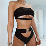 Hollow Halter Top Metal Buckle 2pc Bikini