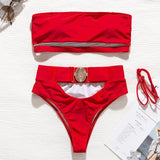 Hollow Halter Top Metal Buckle 2pc Bikini