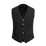 V Neck Sleeveless Vertical Striped Suit Vest Slim Fit Costume