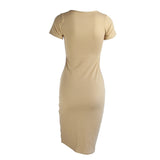 Solid O-Neck Short Sleeve Casual Pencil Dress - PS