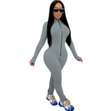 Long Sleeve Deep V Zip Up Fitness Jumpsuit- 3XL