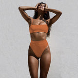 Solid Push Up High Waist Swimsuit Bikini