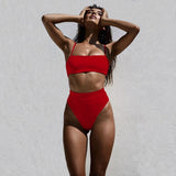 Solid Push Up High Waist Swimsuit Bikini