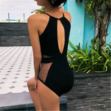 Mesh Hollow Out Deep V Neck High Waist Swimsuit