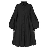 Turn Down Neck Long Lantern Sleeve Dress- PS