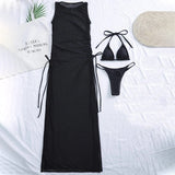 3pc High neck cover-up bikini