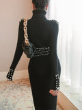 Knit Turtleneck Beaded Dress