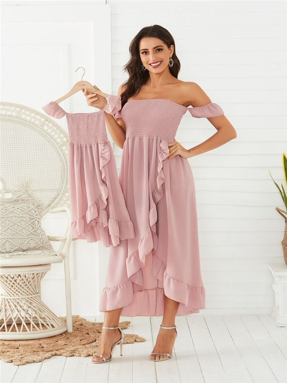 Off Shoulder Mom And Daughter Matching Ruffle Dress