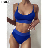 Solid High Waist Push Up Brazilian Ribbed Bikini