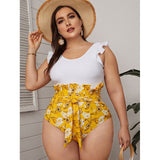 1pc Ruffle Sleeve Swimsuit