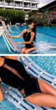 Mesh Hollow Out Deep V Neck High Waist Swimsuit