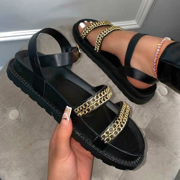 Flat Platform Soft Leather Buckle Casual Sandals