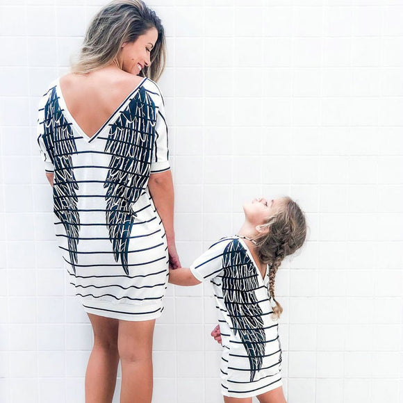 Mother Daughter Short Sleeve Striped Matching Dress