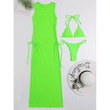 3pc High neck cover-up bikini