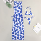 3pc High neck cover-up bikini