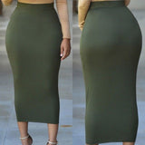 Long Solid Color Pencil Skirt