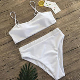 High Waist Solid Color 2pc Bikini