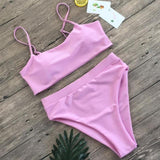 High Waist Solid Color 2pc Bikini