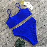 High Waist Solid Color 2pc Bikini