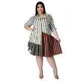 Patchwork Striped Midi Dress-PS (belt not included)