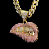 Rhinestone Cuban Link Sexy Lips Pendant Necklace