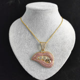 Rhinestone Cuban Link Sexy Lips Pendant Necklace