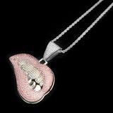 Rhinestone Cuban Link Sexy Lips Pendant Necklace