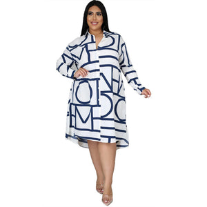 Long Sleeve Loose Letter Print Dress-PS