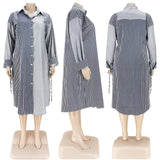 Patchwork Striped Button Up Dress-PS